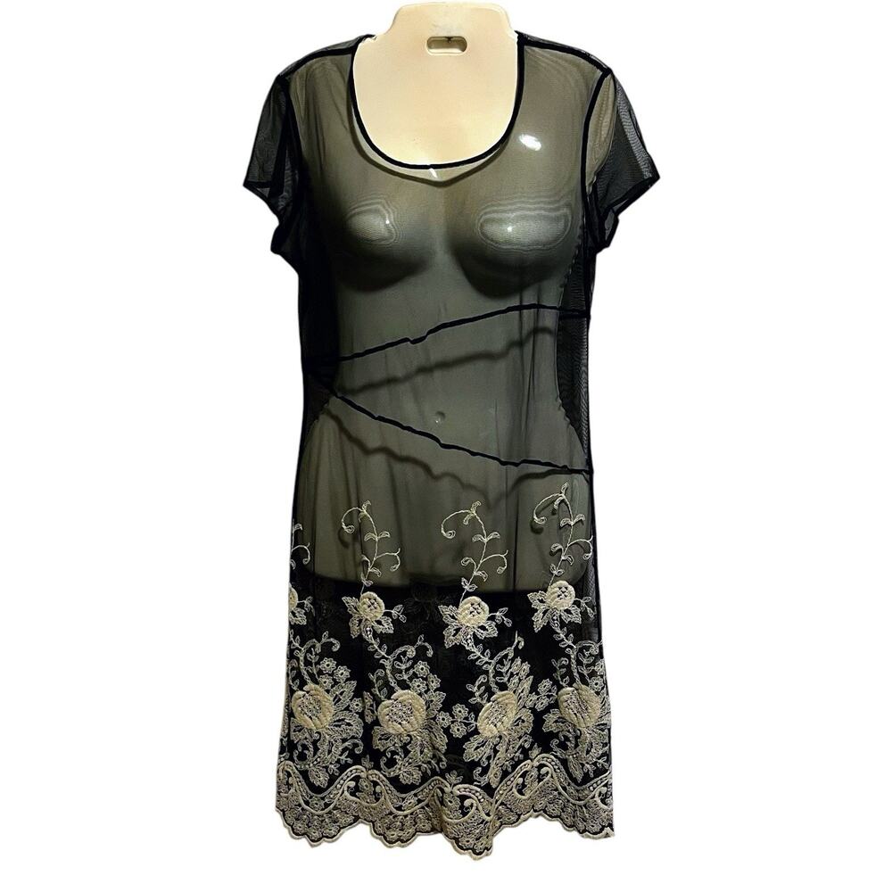 Vintage Sheer Embroidered Mesh Dress Whimsigoth Fairycore Romantic Goth Sz M 10